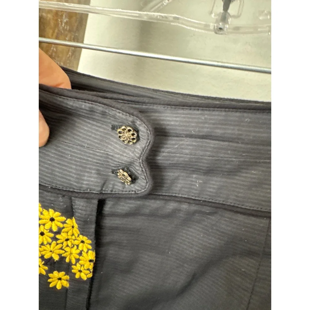 Anthropologie Floreat yellow floral embroidered fennel skirt Black yellow size 8